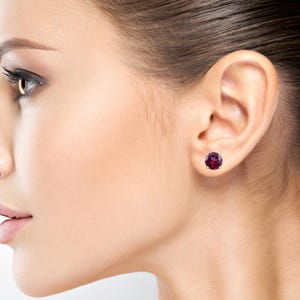 Open Red garnet Studs Earrings, 925 Solid Silver 6mm Round Cut Garnet Earrings Jewelry, Teenager Studs, Studs For Boys, Unisex Jewelry