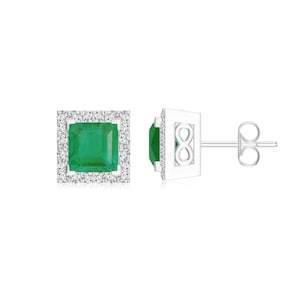 Emerald Cz Studs, Silver 925 Emerald Moissanite Studs Earrings, 6mm Square Cut Emerald Studs, Studs Earrings, Emerald Jewelry For Women Gift