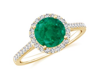 Emerald and Moissanite Halo Ring, Vintage Art Deco, Sterling Silver