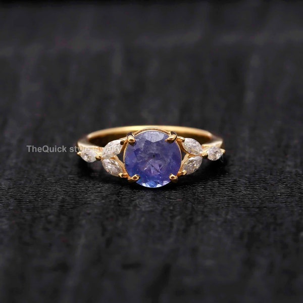 Natural Tanzanite Stone 92.5 Sterling Silver Ring and Moissanite Purple, Women Rings, Engagement Wedding Ring for Women