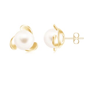 Natural White Pearl Floral Studs, 925 Sterling Silver White Studs In 14k Gold Plated, Fan Design Studs Earrings For Women Jewelry Gift Her