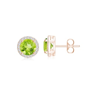 Peridot Halo Stud Earrings / Minimalist Earrings Gift for Women / Everyday Earring / August Birthstone Gift / Lab Created Green Peridot Stud