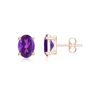 7X5mm Oval Cut Amethyst Studs Earrings, 925 Sterling Silver Handmade Amethyst CZ Studs, Studs For Men women Earrings, Handmade Jewelry