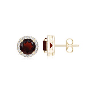 Halo Round Garnet Earrings, 1ct Round cut Garnet Stud Earrings, January Birthstone gift Sterling Silver Studs Earrings For Women Gold Plated