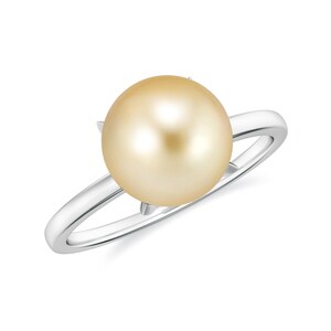 Golden South Sea Pearl Ring, 925 Silver Golden Pearl Prong Set Ring, Pearl Solitaire Ring For Women, Wedding Ring For Bridal, Pearl Ring