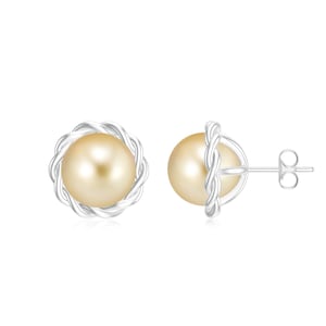 Pearl Stud Earrings, Golden Pearl Studs, 14k Yellow Gold Plated Golden South Sea Pearl Stud Earrings, June Birthstones, Bridal Jewelry