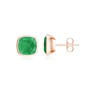 Lünette Set Edelstein Ohrstecker, Grüner Smaragd Ohrstecker, 925 Sterling Silber Ohrringe, Push Back Ohrstecker, Mai Birthstone Zierlicher Schmuck für Geschenk