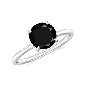Natural Black Onyx Four Prong Set Solitaire Ring in 925 Silver 14k Gold Plated Bridal Ring For Wife, 6mm Round Onyx Ring For Mother Gift
