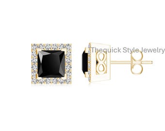 Pendientes de ónix negro, plata de ley 925, con detalle de moissanita.