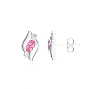 Round Cut Moissanite Studs, Pink Sapphire Stud Earrings, Gemstone Earrings, 925 Sterling Silver Handmade Studs, Moissanite Jewelry For Women