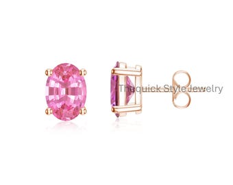 Handgjorda örhängen i 925 silver med rosa safir och CZ-detaljer, ovala slipningar