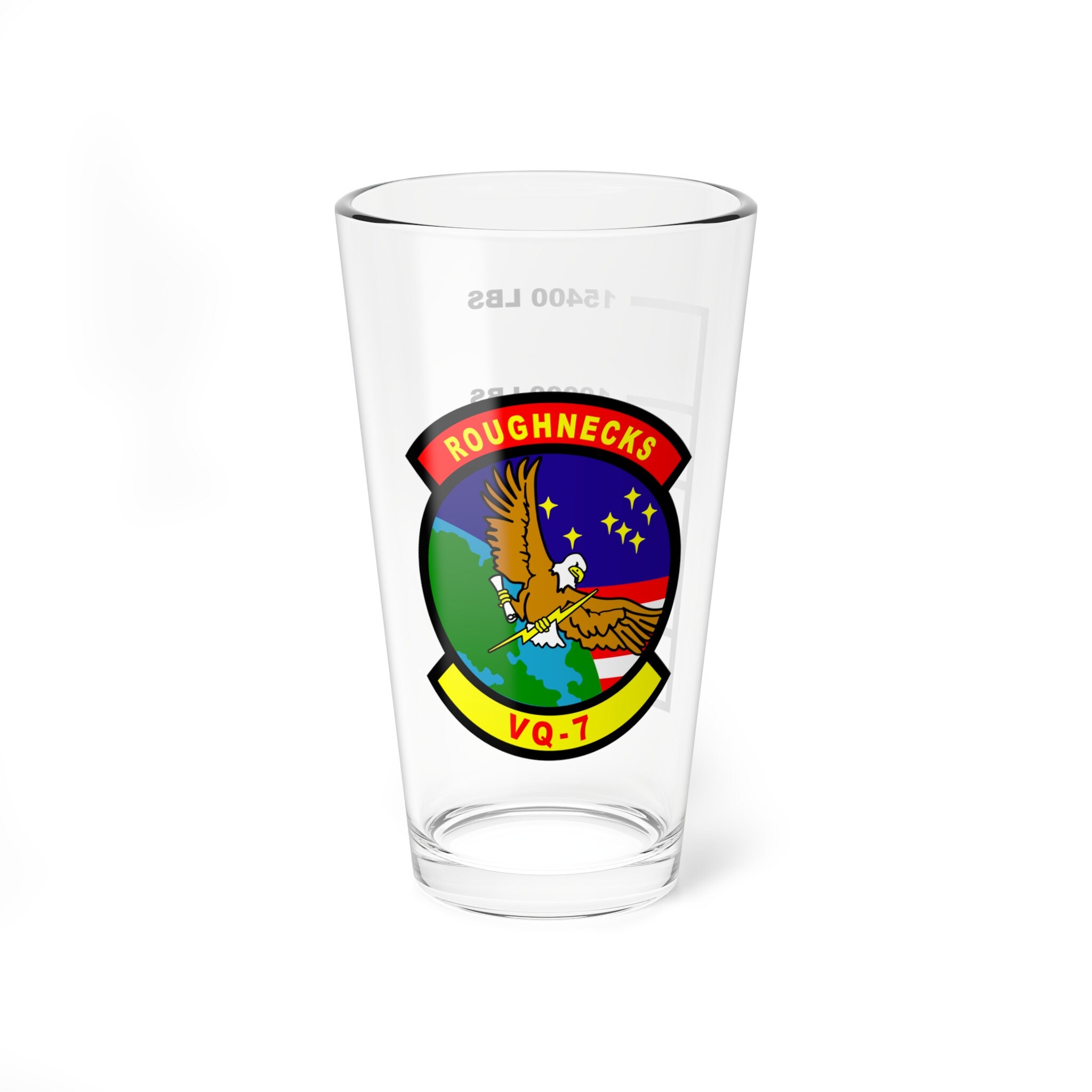 VQ-7 "Roughnecks" Fuel Low Pint Glass, Navy Airborne Reconnaissance Squadron flying the E-6B Mercury