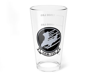 VAW-120 "Grey Hawks"  Fuel Low Pint Glass, Navy Airborne Command & Control Replacement Squadron Flying the E-2 Hawkeye and C-2 Greyhound