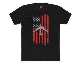 B-52 Stratofortress Patriotic Flag Men's Cotton Crew Tee, US Air Force Strategic Bomber Aircraft