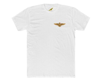 Naval Aviator Wings and F-18 Hornet Patriotic Flag Men's Cotton Crew Tee, US Navy Patriotic Strike Fighter