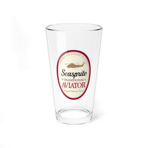 Traditional Aviator SH-2F Pint Glass Mixing Glass, 16oz, Navy, Aviation, Wings, Veteran, Helicopter, HSL, LAMPS, Aviator, Aircrewman