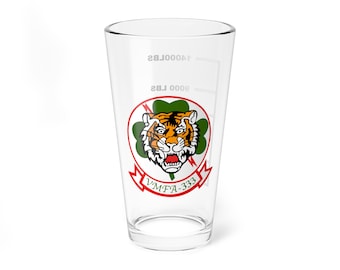 VMFA-333 "Fighting Shamrocks / Trip Trey" Fuel Low Pint Glass, USMC Fighter Attack Squadron flying the F-18 Hornet