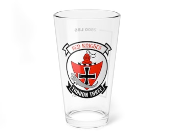 VT-3 &quot;Red Knights&quot; Fuel Low Pint Glass Mixing Glass, 16oz, Navy, Marine, Aviator, Aviation, Wings, Veteran, Helicopter, Training