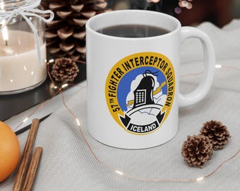 57th FIS "Black Knights" Coffee Mug 11oz, Air Force Fighter Squadron and Sr Aviator Wings