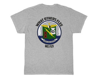 VW-4 Hurricane Hunters Image on Back T-Shirt, Veteran, Navy, P-3, What Others Flee, Aviation, Aircrew, Pilot, NFO