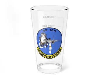 VF-124 &quot;Gunfighters&quot; Fuel Low Pint Glass, US Navy Fighter Replacement Training Squadron flying the F-14 Tomcat