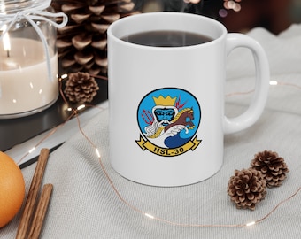 HSL-30 &quot;Neptune&#39;s Horsemen&quot; Squadron Logo and SH-2 Profile Ceramic Mug - Navy, Aviation, helicopter, Aviator, Aircrewman, Kaman
