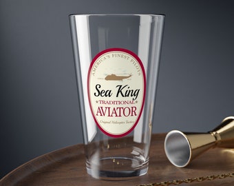 Traditional Aviator C/SH-3 Pint Glass Mixing Glass, 16oz, Navy, Aviation, Wings, Veteran, Helicopter, HSL, HSM Aviator, Aircrewman