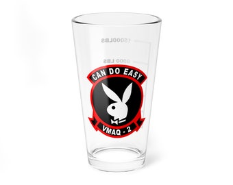 VMAQ-2 "Playboys" 1955-1993 Fuel Low Pint Glass, USMC Electronic Attack Squadron flying the EA-6B Prowler