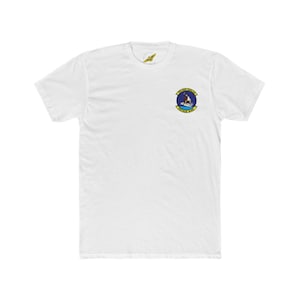 May include: White t-shirt with a blue and yellow embroidered patch featuring a plane and the text "Golden Eagles VF-111."