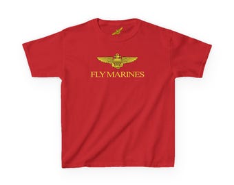 Kids FLY MARINES Heavy Cotton Tee, Children's Naval Aviation T-Short for Family of Navy and Marine Corps Aviators and Enthusiasts