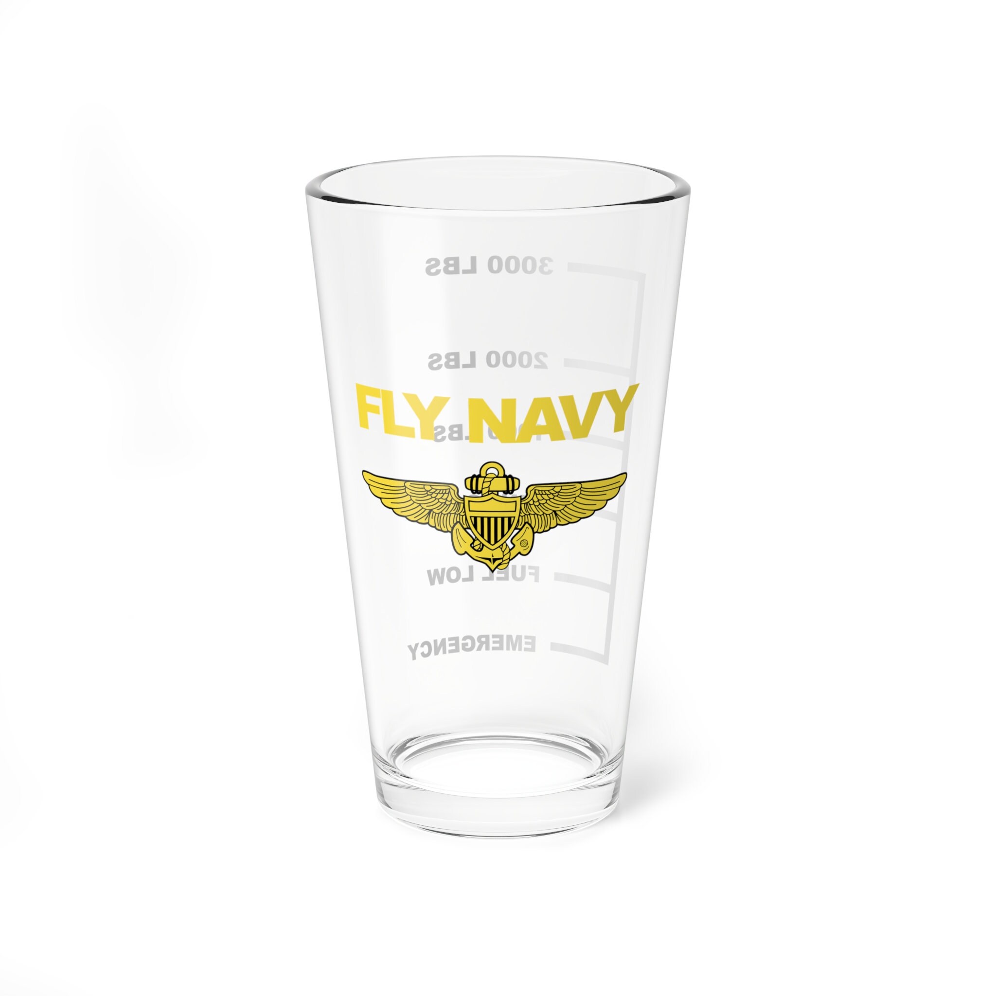 FLY NAVY Fuel Low Pint Glass Mixing Glass, 16oz, Navy, Aviation, Wings, Veteran, Helicopter,
