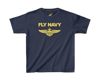 Kids FLY NAVY Heavy Cotton Tee, Children's Naval Aviation T-Short for Family of Navy and Marine Corps Aviators and Enthusiasts