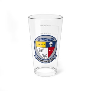 VFA-2 &quot;Bounty Hunters&quot; Fuel Low Pint Glass, Navy Strike Fighter Squadron flying the F/A-18 Hornet