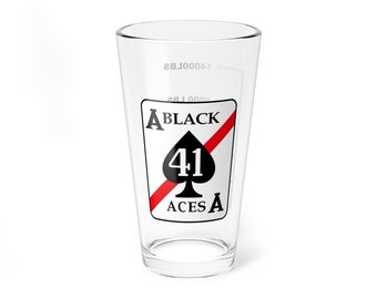 VFA-41 "Black Aces" Fuel Low Pint Glass, Navy Strike Fighter Squadron flying the F/A-18 Hornet