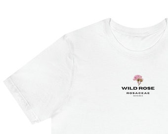 Botanisches T-Shirt Getrocknete Blumen T-Shirt Naturinspirierte Kleidung Pflanzenliebhaber Geschenk Umweltfreundliche Kleidung Wissenschaftlicher Name Blumendruck Freizeitkleidung