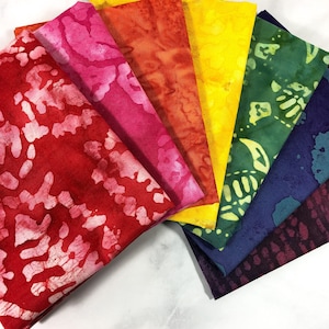 Rainbow Batik Tie Dye, Fat Quarter Bundle for Quilting, Batik Cotton Fabric on Sale, Gift for Quilter, Batik Fabric for Sewing, Crafter Item