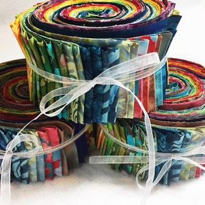 Batik Jelly Roll Fabric Grab Bag, Precut Batik Fabric Strips, Quilting Cotton, Sewing Material, Mixed Variety for Stash, Make Your Own DIY