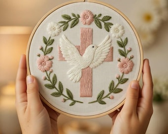 Floral Cross Embroidery Kit for Beginners | DIY Hand Embroidery Set with Hoop & Threads | Christian Craft Kit Gift | Faith-Inspired Wall Art