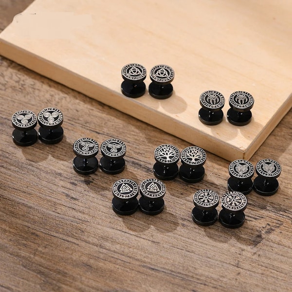 Viking Black Stud Earring Vegvisir Norse Valknut, Vnox Mens Viking Black Stud Earrings, Cool Punk Stainless Steel Norse Pagan Mythology