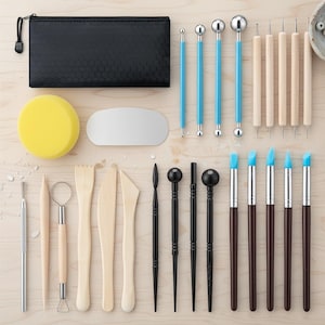 Juego de herramientas de cerámica de 27 piezas, kit para esculpir arcilla para cerámica, herramientas para tallar y modelar arcilla polimérica con bolsa de almacenamiento, kit de regalo para principiantes.