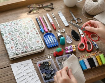 Complete Sewing Kit in Floral Case: Travel & Home Repair