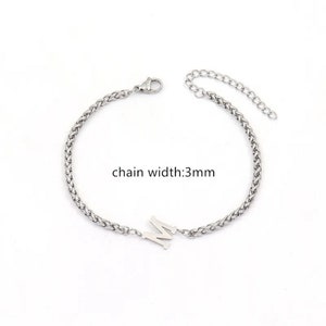 A-Z Initial Letter Bracelet for Men Handmade Stainless Steel Chain Jewelry initial mens gift for him-Valentines gift for Him 3mm Type 3