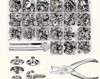 Marine Grade Stainless Steel Snap Button Kit 240/270pcs Canvas Upholstery Fasteners with Setting Tool Boat Cover Snap Kit