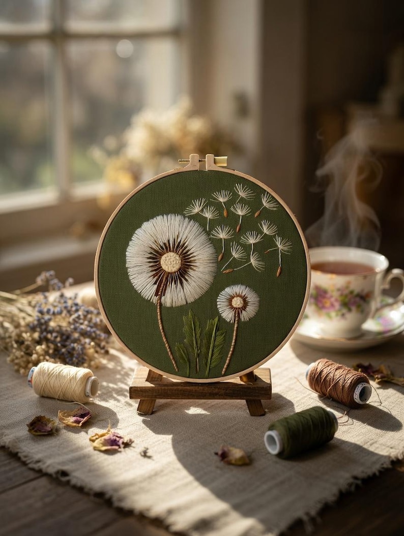 Dandelion Embroidery Kit for Beginners | Botanical DIY Craft Gift ...