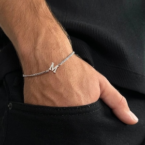 A-Z Initial Letter Bracelet for Men Handmade Stainless Steel Chain Jewelry initial mens gift for him-Valentines gift for Him zdjęcie 1