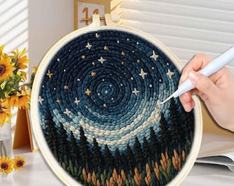 Scenery Punch Needle Kit, Beginner Landscape Embroidery Craft and Yarn Art Decor
