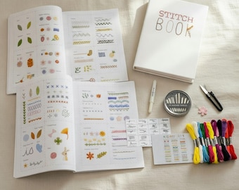 Embroidery Stitch Book, Imitation Linen, Various Styles, Beginners Sewing Guide Patterns Step-by-Step Hand Stitching Techniques Practice Kit
