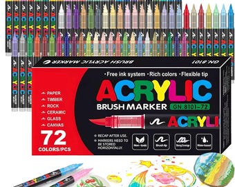 Acrylic Paint Marker Set, 72 Colors Brush Tip for Rock Painting Crafts
