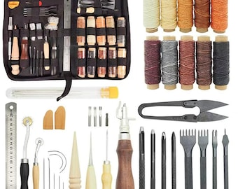 Leather Working Tools and Kit for Beginners, Complete Leathercraft Kit, Stitching & Repair Tools, DIY Leather Crafting Starter Set, Supplies