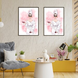 Bathroom Decor, Selfcare Art, Girls In Robes, Friendship Art, Abstract Wall Art, Modern Female Art, Digital Download, Female wall art